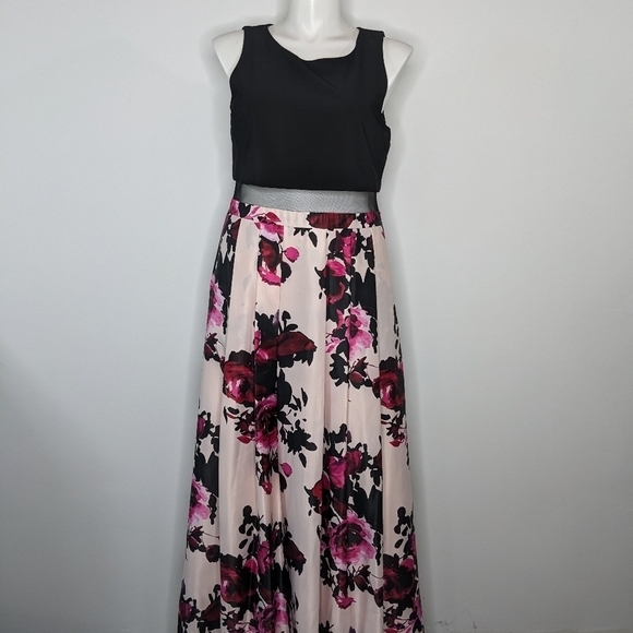B&A by Betsy & Adam black pink sleeveless maxi gown dress 18W - Picture 1 of 11